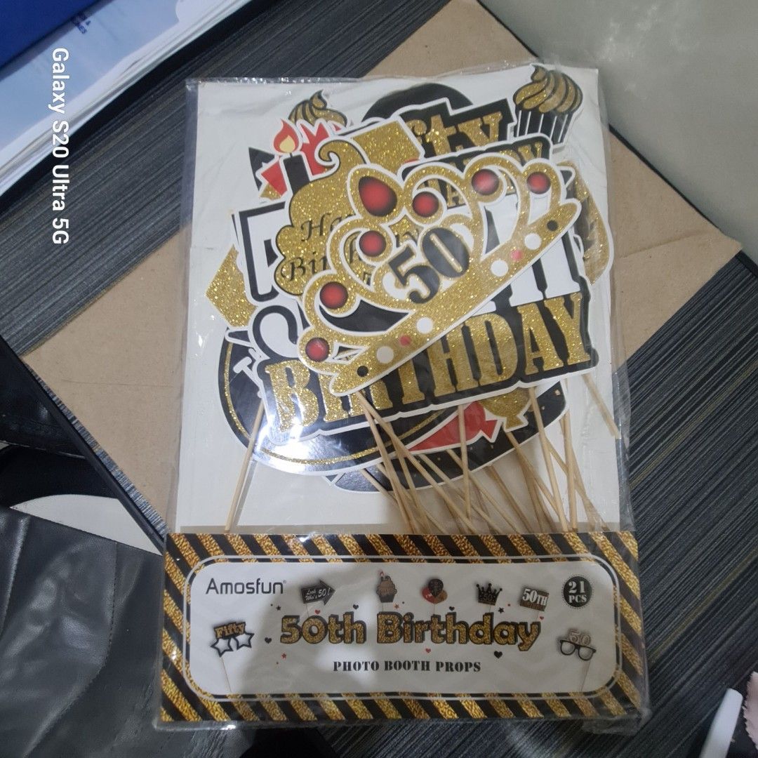 Photo Booth Props 50th Birthday (Category: Occasions & Party Supplies) located in Quezon City. Submitted by jam1ekow (Listing ID 1246890335, Image 1). Description: brand new 21 pcs 50th pick up location la loma qc COD nationwide.