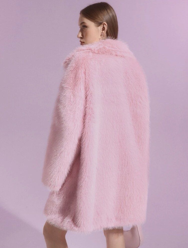 Pink Fluffy Faux Fur Winter Coat, Women's Fashion, Coats, Jackets