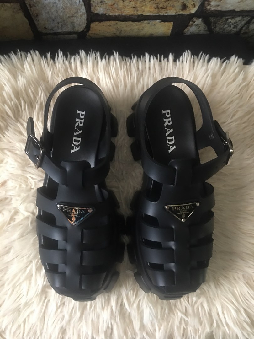 Prada Foam Rubber Sandals in Black Size 37, Women's Fashion, Footwear ...
