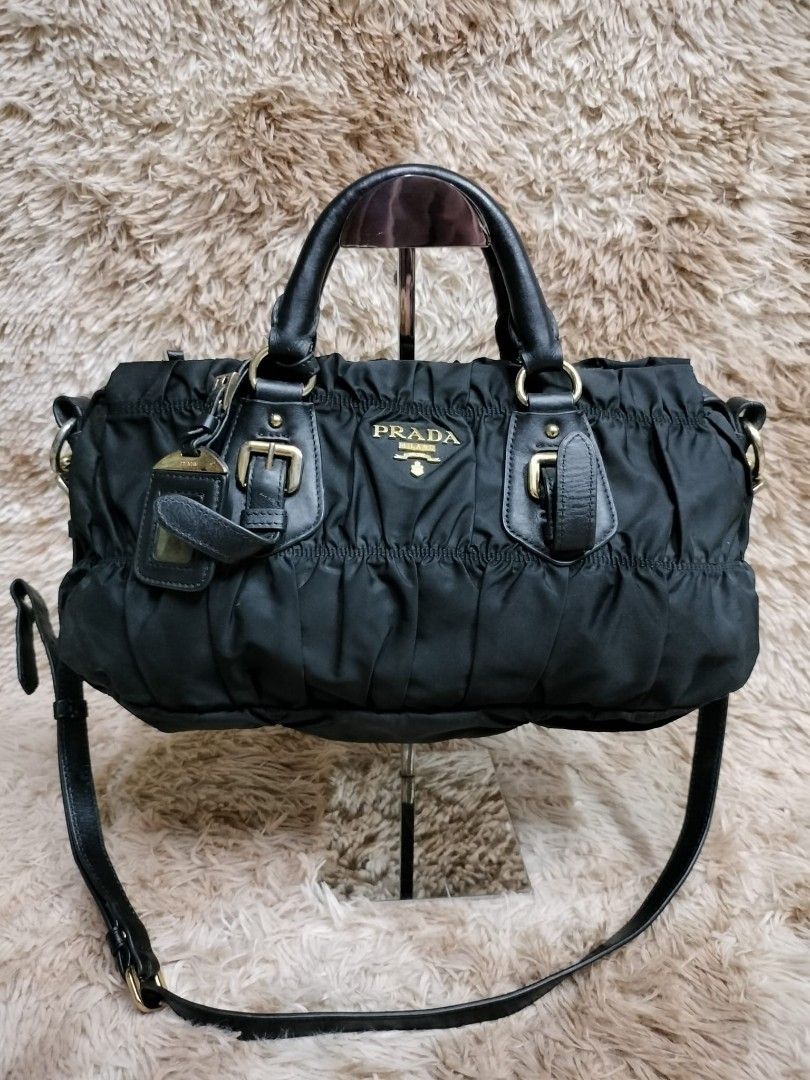 PRADA GAUFRE NYLON BLACK TWO WAY BAG Luxury Bags Wallets on