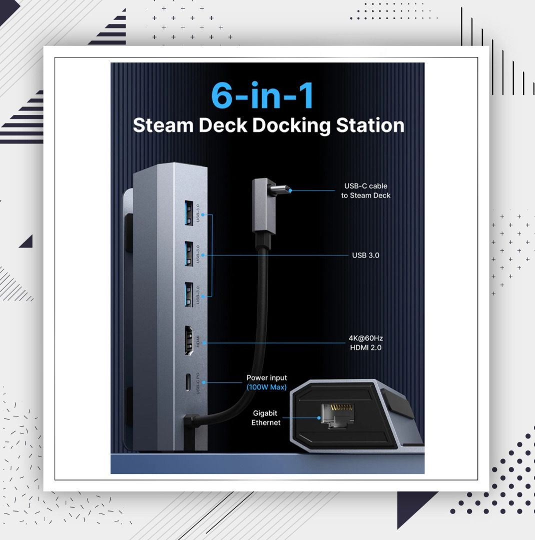 JSAUX Docking Station for Steam Deck & ROG Ally, 6-in-1 Steam Deck Dock  with HDMI 2.0 4K@60Hz, Gigabit Ethernet, 3 USB-A 3.0 and 100W USB-C  Charging