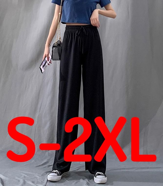 READY STOCK Women Casual Plus Size Elastic Waist Ice Silk Wide