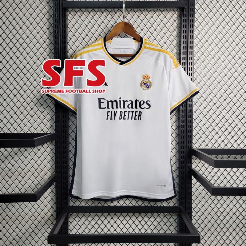 Real Madrid FC 23/24 Jersey (Category: Activewear) located in Singapore. Submitted by supremejerseycollection (Listing ID 1246805203, Image 3). Description: Option to customize your football jersey with an extra $5 - Add your own name and jersey number Sizes vary from S-5XL 3XL onwards (extra $3) Jersey without customization $25 (BNIB) All kits available! Free shipping takes 5 to 9 business days! No refund and no cancellation once paid! My loss i