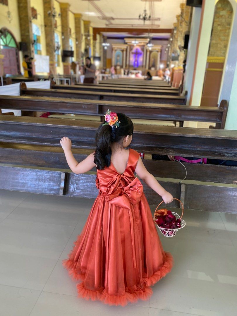 Orange flower girl dress clearance