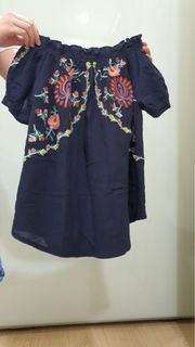 Sabrina Top baju nana atasan luaran biru blue navy flower floral pesta office kantor formal casual party perempuan girl woman sexy