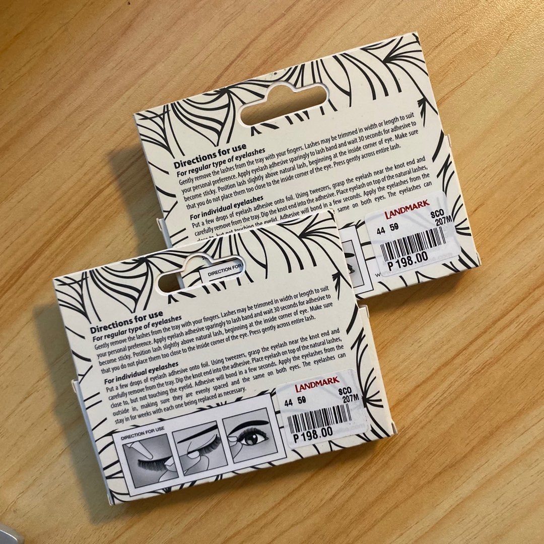 Set | 2pcs False Eyelashes (Category: Makeup) located in Pasig City. Submitted by randomclosets_ (Listing ID 1246907661, Image 3). Description: Get both for 250. Original price seen on photo at 198 each. .