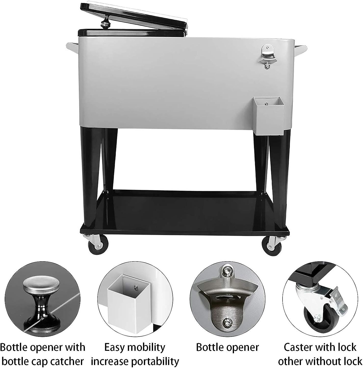 SHAREWIN 80 Quart Rolling Ice Chest Cart, Portable Outdoor Beverage...