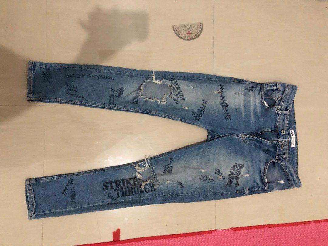 celana skinny ripped jeans zara man, Fesyen Pria, Pakaian , Bawahan di