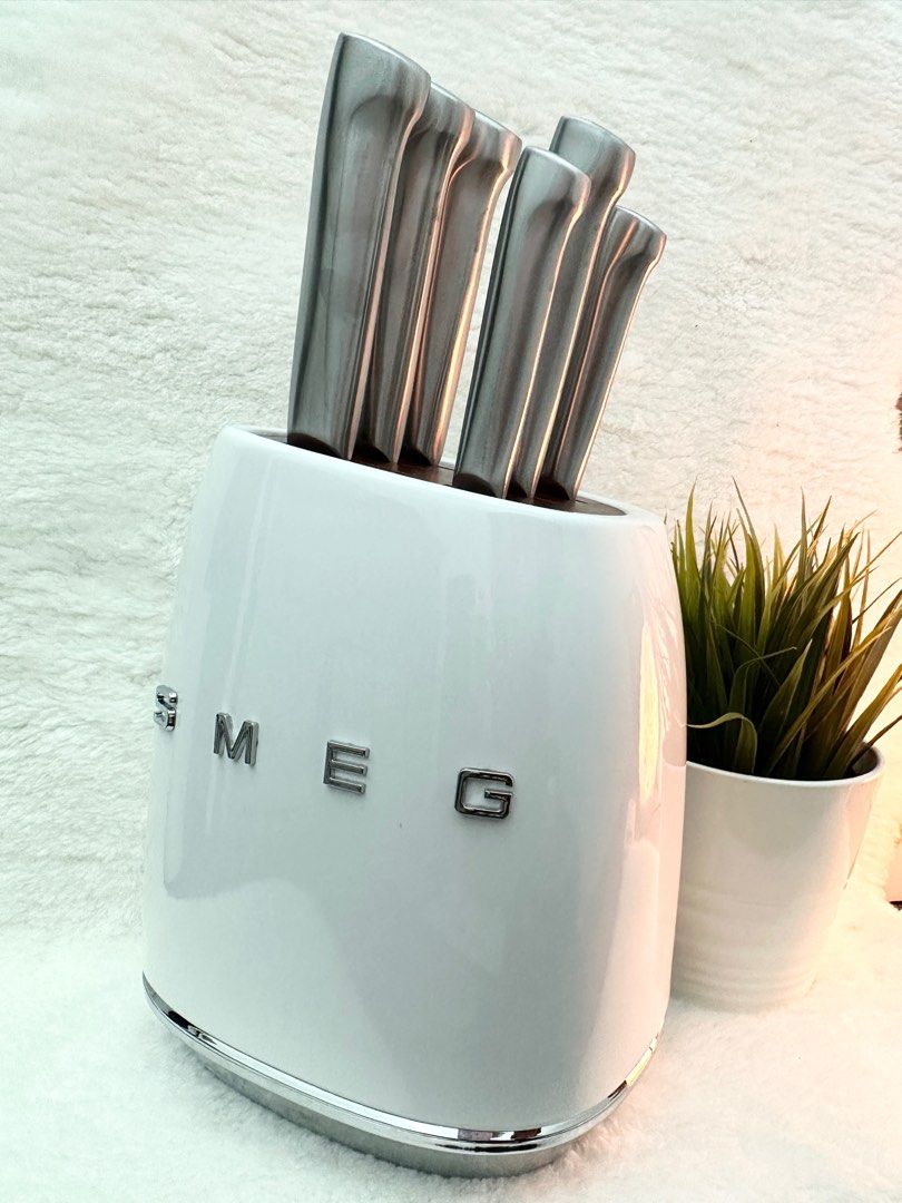 SMEG Stainless Steel Knife Block Set, Furniture & Home Living