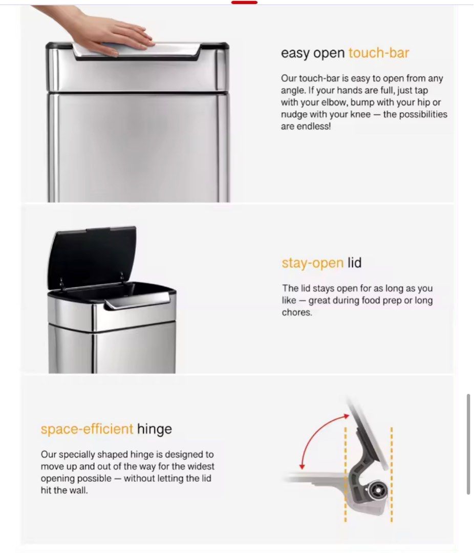 SIMPLEHUMAN Stainless Steel Dustbin, Furniture & Home Living, Cleaning ...