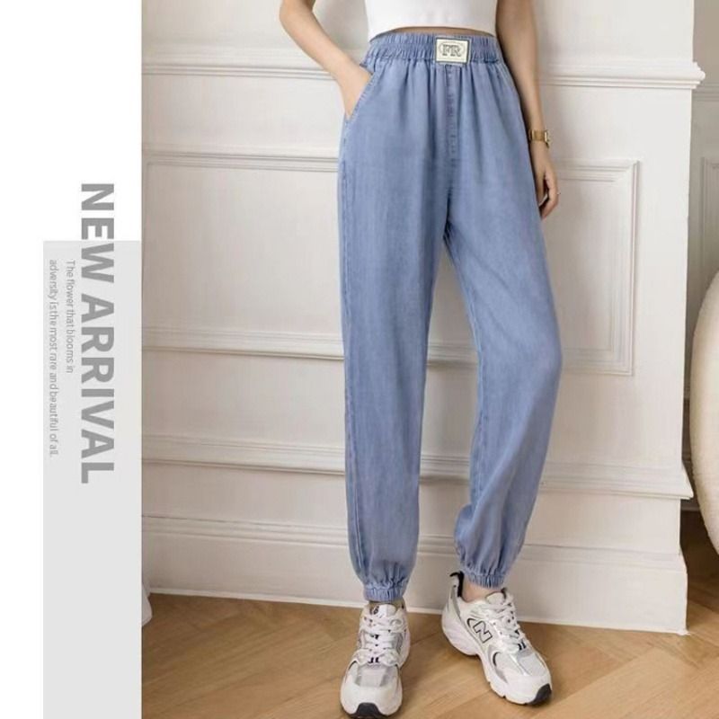 Plus size casual pants women's new elastic straight casual trousers high  waist all-match loose women's pants AFBG