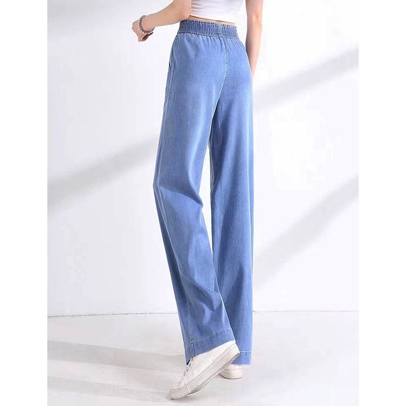 Stella Fashion Women's Casual Tencel Denim wide-Leg Jeans Thin Straight  Loose Trousers Plus Size Elastic Waist Pants, Women's Fashion, Bottoms,  Jeans & Leggings on Carousell