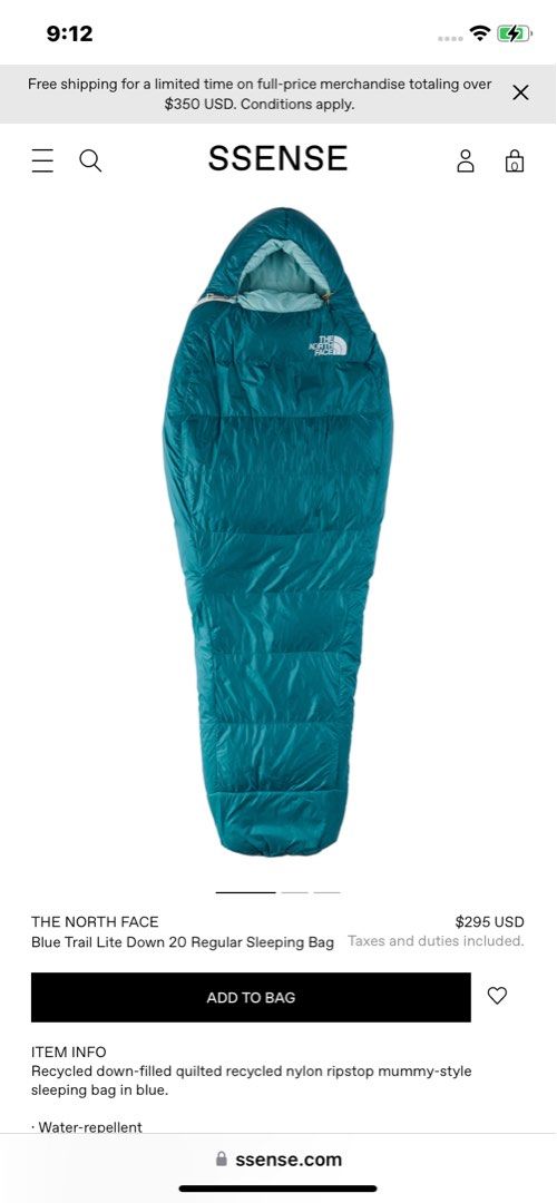 The North face sleeping bag, Sports Equipment, Hiking & Camping on
