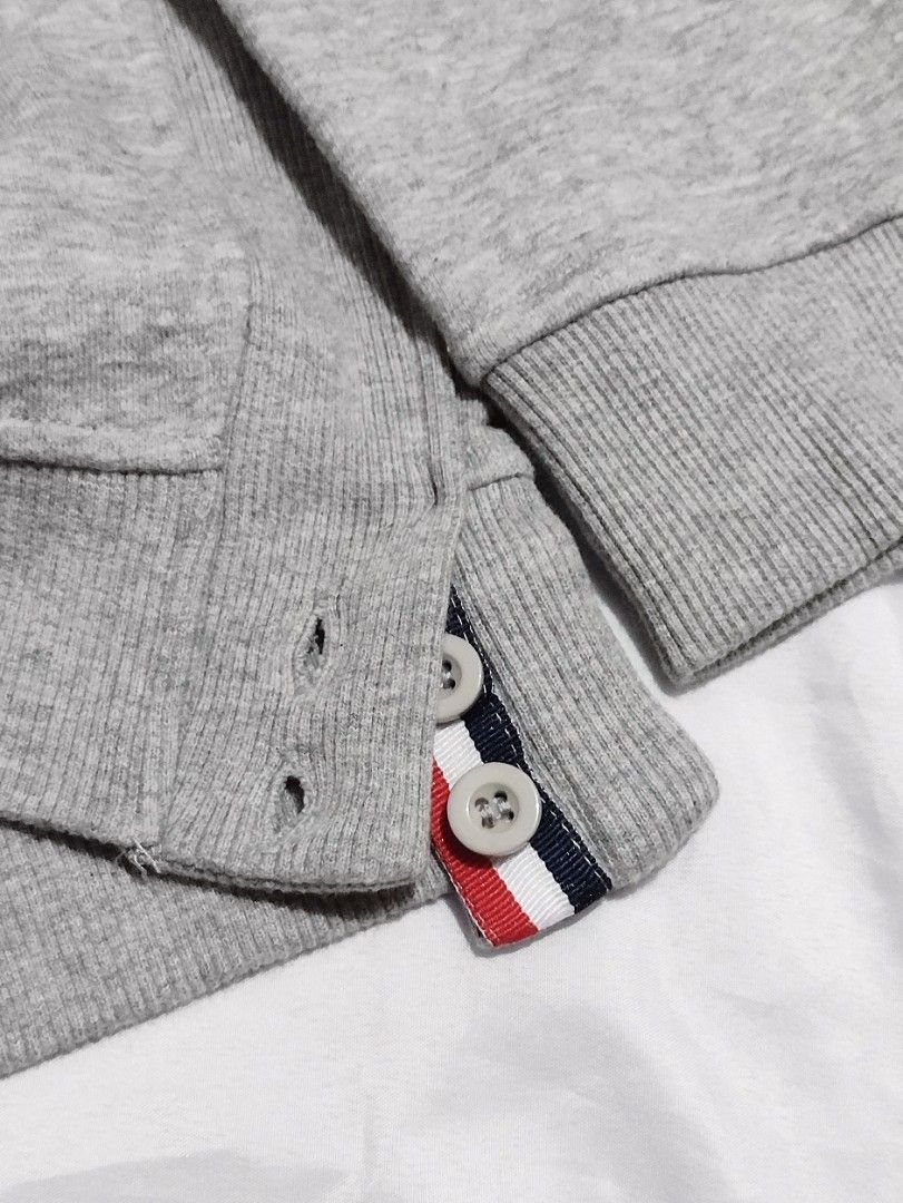 Thom Browne Gray Jersey Knit Bar Loop Sweatshirt (Authentic/Legit) (Category: Coats, Jackets and Outerwear) located in Pasig City. Submitted by crazyrich.mnl (Listing ID 1246930760, Image 3). Description: Width-22 Length-26.5 Guaranteed Authentic. Retail Price still up for $744 (P40,920) Pm for more info ;).