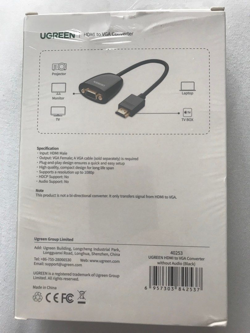 Ugreen hdmi to vga converter (Category: Chargers & Cables) located in Quezon City. Submitted by travellighter (Listing ID 1246790180, Image 2). Description: Unused , just opened Rfs : wrong cable bought Check details in shopee link before buying this to ensure this fits your need 50% off sale compared to price in shopee.
