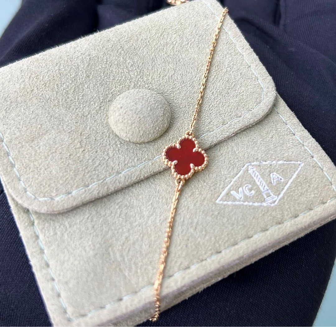 VCA Sweet Alhambra Bracelet Yellow Gold/Carnelian, Women's Fashion