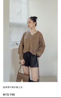 Weartoeat 深色奶茶/摩卡色針織後綁帶上衣 長袖上衣