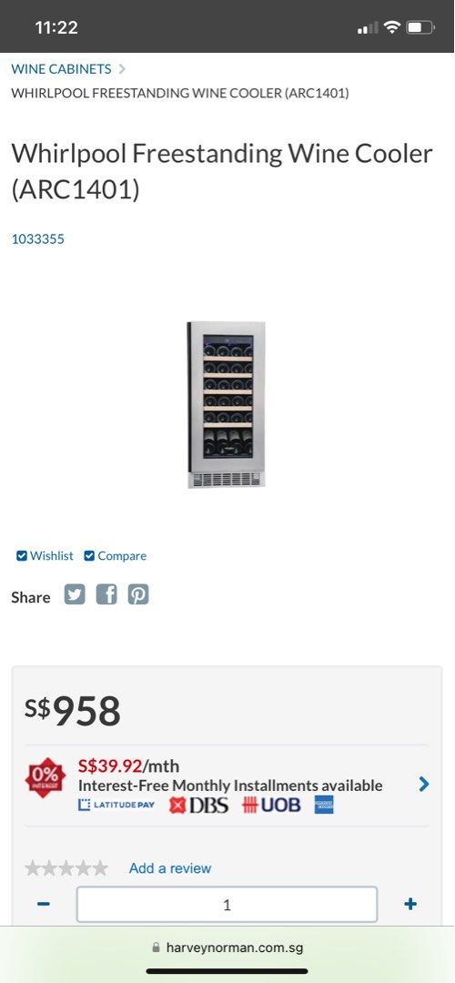 Whirlpool Wine Fridge, TV & Home Appliances, Kitchen Appliances, Wine