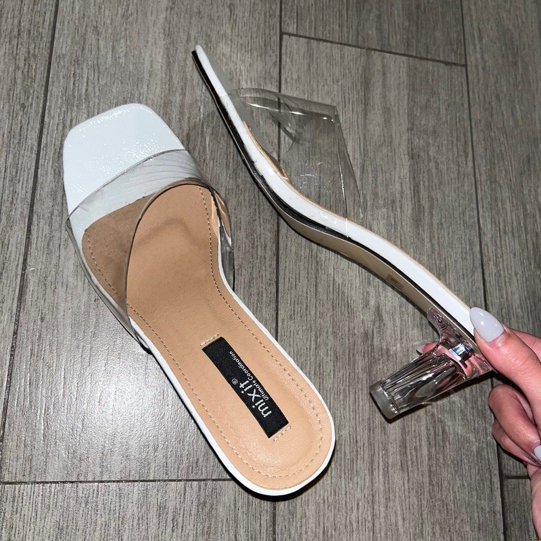 white transparent heels