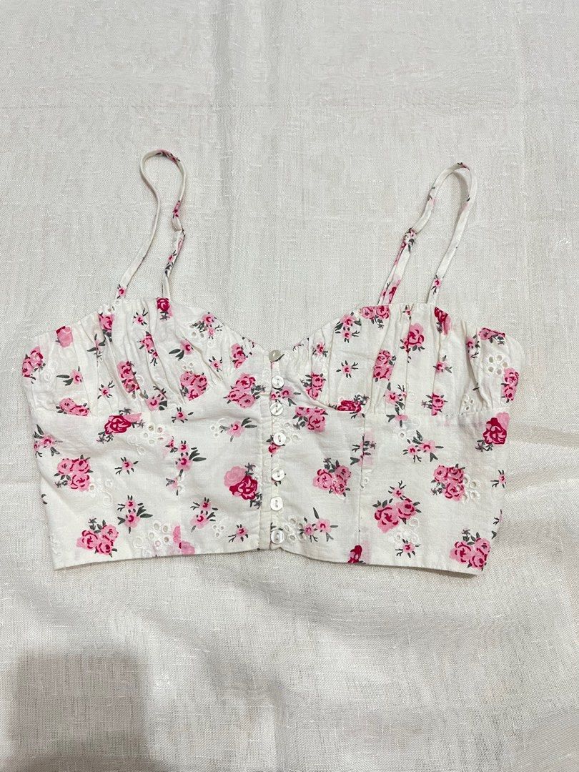 NWT ZARA WOMAN CORSET STYLE PINK FLORAL LINEN BLEND India