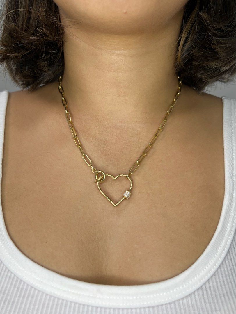 14k Gold Large Open Link Chain with Diamond Carabiner Necklace - Zoe Lev  Jewelry