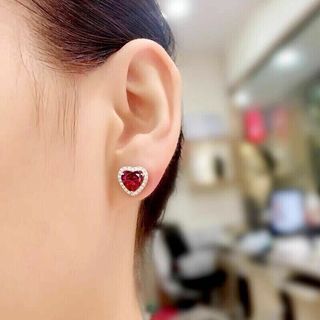 2.50ct Heart Cut Red Ruby VVs1 D Diamond Women's Stud earrings push back 14k White gold