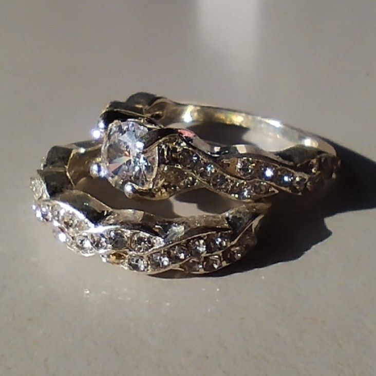 2 pcs size 6 women s s925 ring sparkly rhinestones promise engagement ring