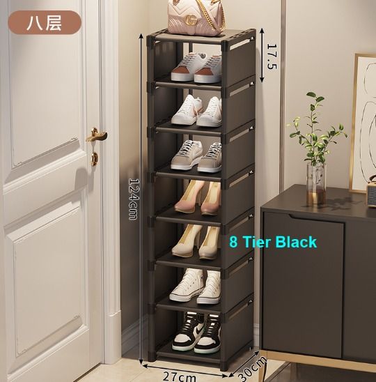 8 Tier Single Shoe Rack Black