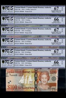 🇰🇾 2010  开曼群岛 Cayman Islands Complete Set of Banknotes  Identical Low Number D/1 000468 PCGS 66/67 OPQ