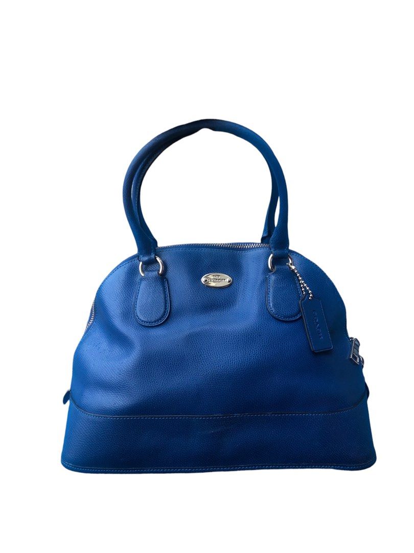 Auth COACH Cora Domed Satchel Blue Leather Can be Used as Tote or Shoulder Long strap include