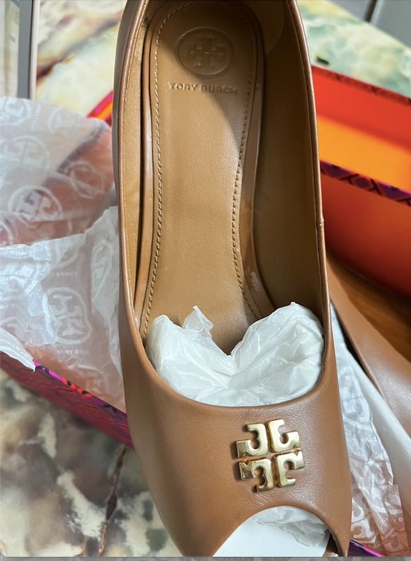 Tory burch jolie peep toe wedge sales