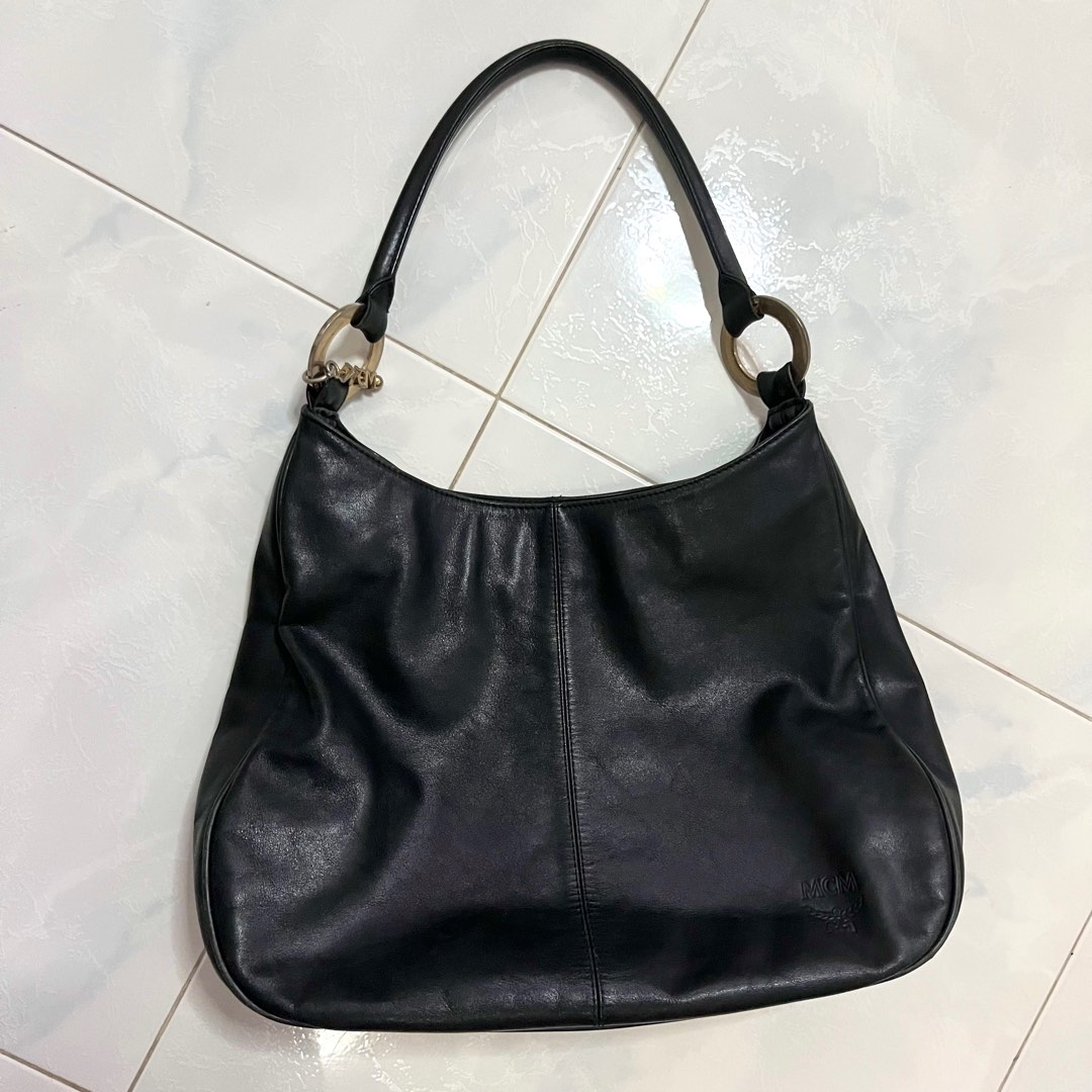Mcm black hobo bag hot sale