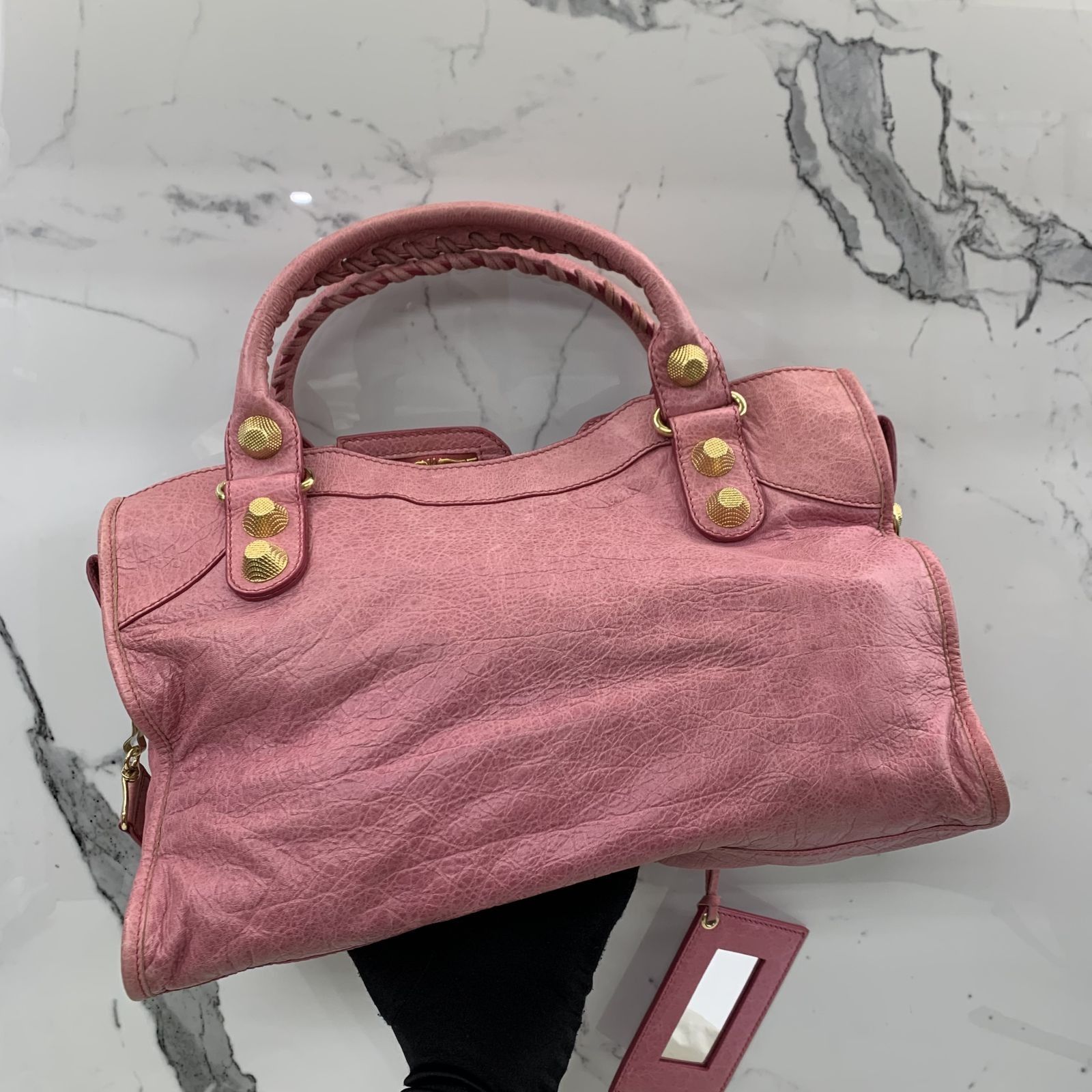 BALENCIAGA 173084 GIANT CITY PINK LEATHER 2WAY SHOULDER BAG 