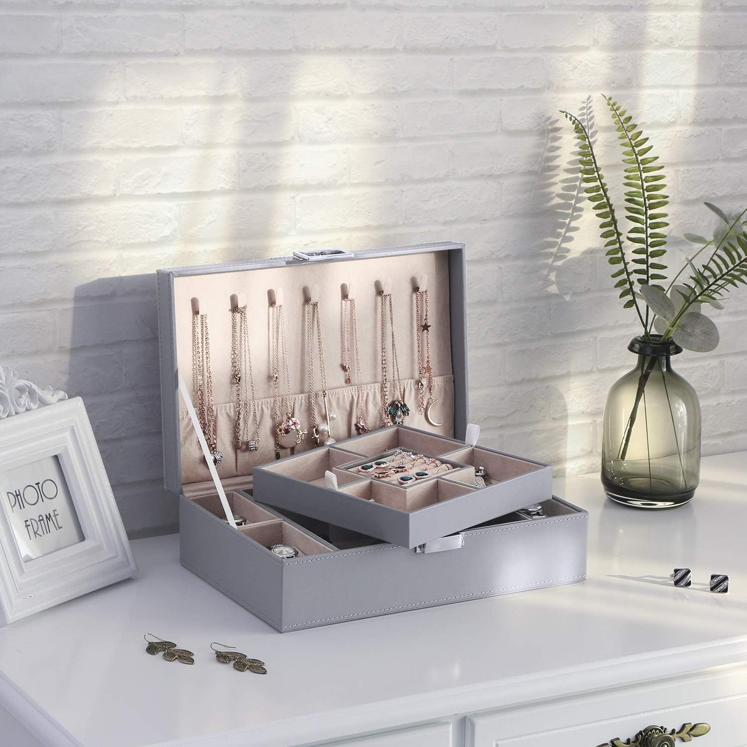 BEWISHOME Jewelry Box Organizer with Watch Case Removable Tray