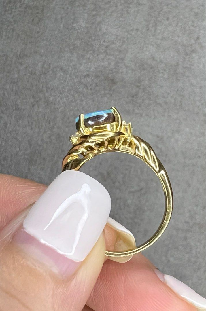 Black Opal & Diamond Ring in 18k yellow gold (Category: Rings) located in Quezon City. Submitted by vickyts43 (Listing ID 1251950714, Image 3). Description: Black Opal & Diamond Ring in 18k yellow Japan gold setting - Size 5 US Standard Size -4.4 grams - in k18 Yellow Japan Gold setting (engraved) - Natural Earth-Mined Opal & Diamonds -Php 27,000 Can provide videos, more clear pics and diamond detector video thru vbr NO MEET UPS due to pandemic �