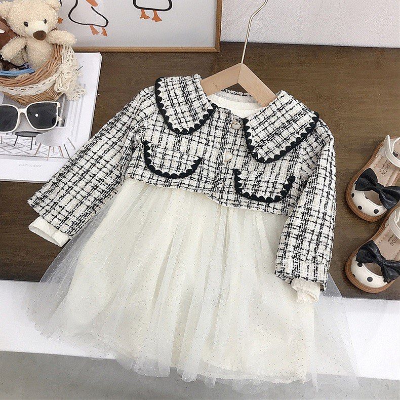 BNIB Tweed Jacket with Long Sleeve Mesh Dress, Babies Kids