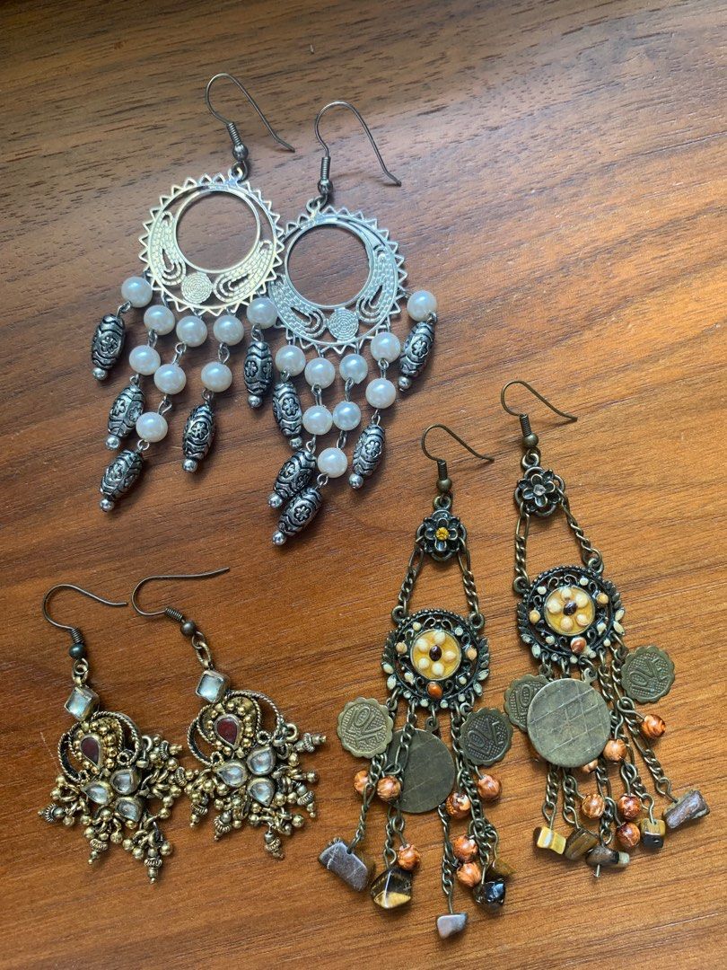Boho chandelier earrings with tiger eye beads Women s Fashion