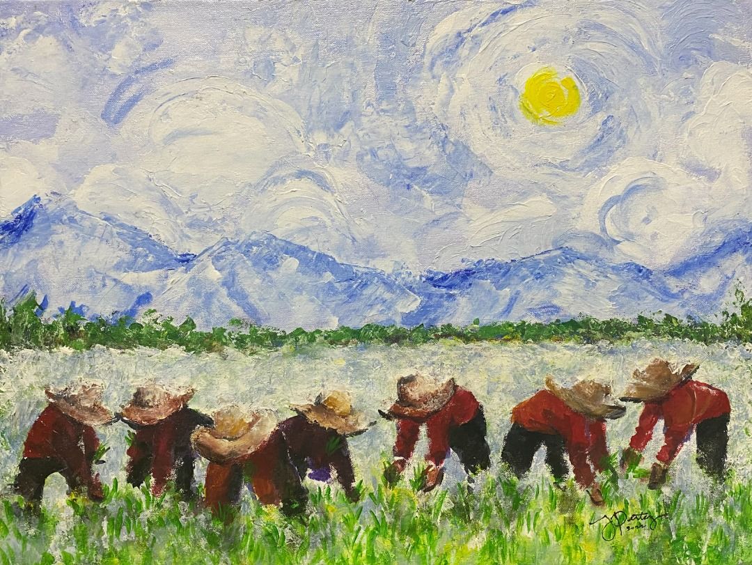 Bukid Series: Pitong Magsasaka - Joyce Pertez (Category: Art & Prints) located in Taguig. Submitted by drybrushgallery (Listing ID 1251889853, Image 1). Description: Bukid Series: Pitong Magsasaka Joyce Pertez, 2022 Acrylic on Canvas Artwork Dimension: 18" x 24" with Certificate of Authenticity PM FOR INQUIRY 0919 005 0750 .