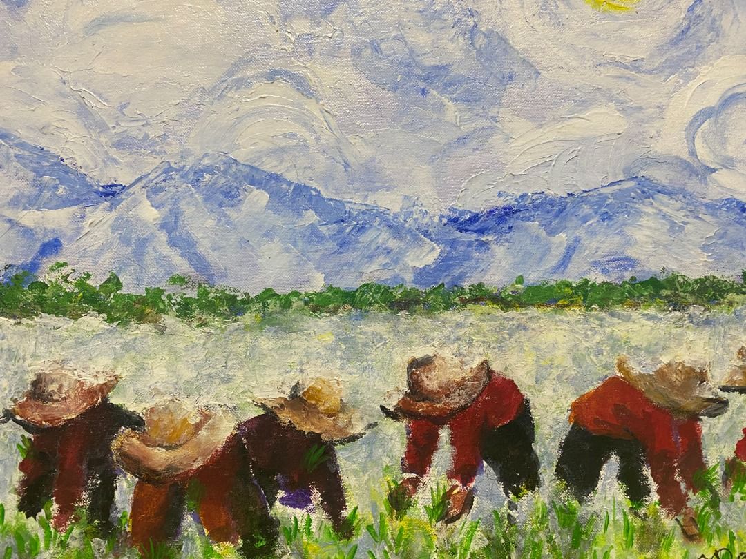 Bukid Series: Pitong Magsasaka - Joyce Pertez (Category: Art & Prints) located in Taguig. Submitted by drybrushgallery (Listing ID 1251889853, Image 2). Description: Bukid Series: Pitong Magsasaka Joyce Pertez, 2022 Acrylic on Canvas Artwork Dimension: 18" x 24" with Certificate of Authenticity PM FOR INQUIRY 0919 005 0750 .