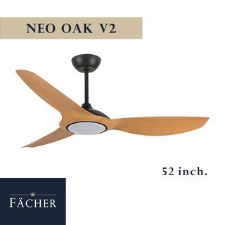 Ceiling Fan Modern Inverter Indoor Outdoor LED Light Remote Control Neo Oak Black 52" v2