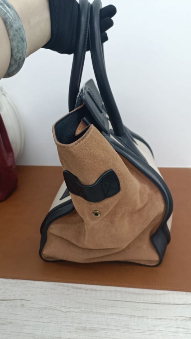 CELINE Mini Luggage Nubuck Calfskin Suede Leather Tote Bag Tri-Color 
