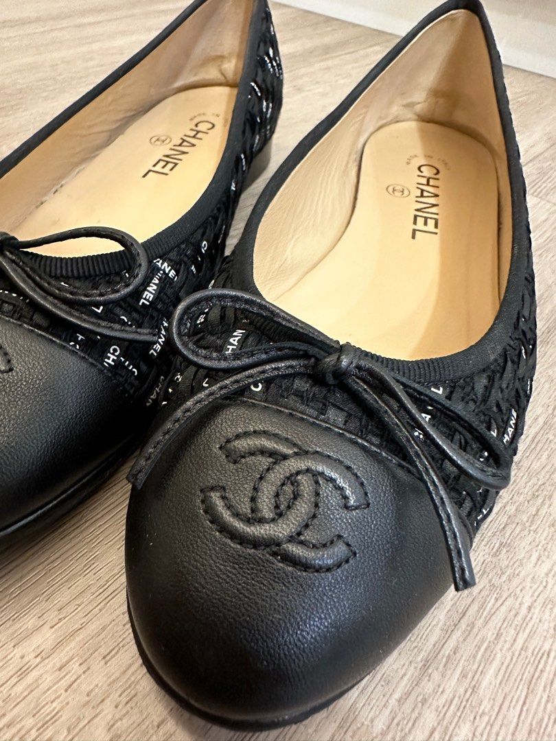 CHANEL Icon Mary Jane Tweed Ballerina pumps black 36 1/2