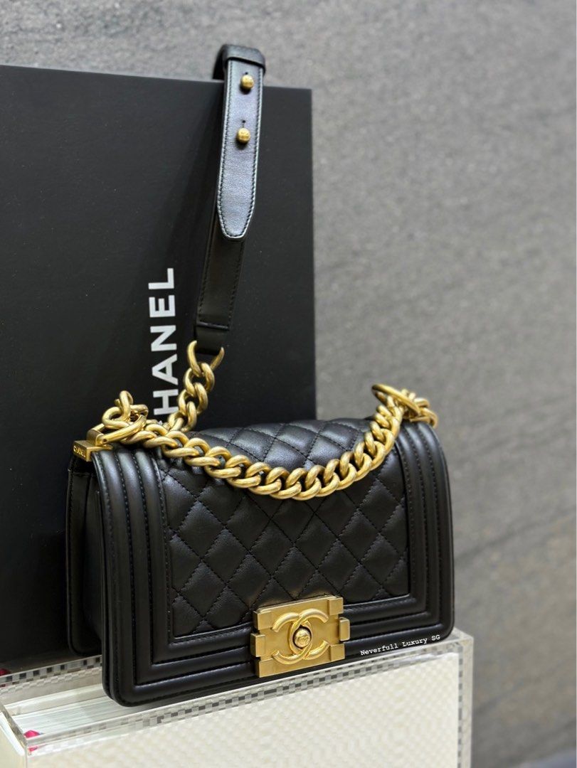 Chanel boy bag 2025 small black and gold