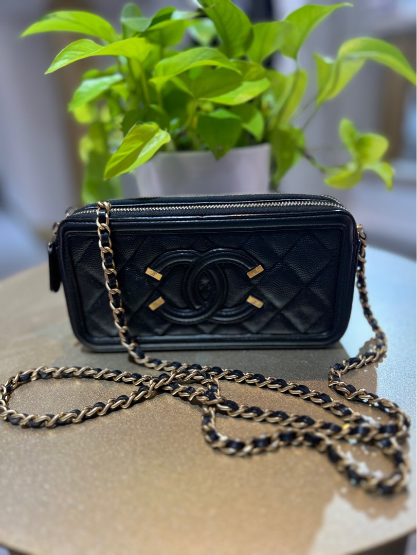 Chanel Filigree Clutch on Chain Black Caviar GHW Luxury Bags