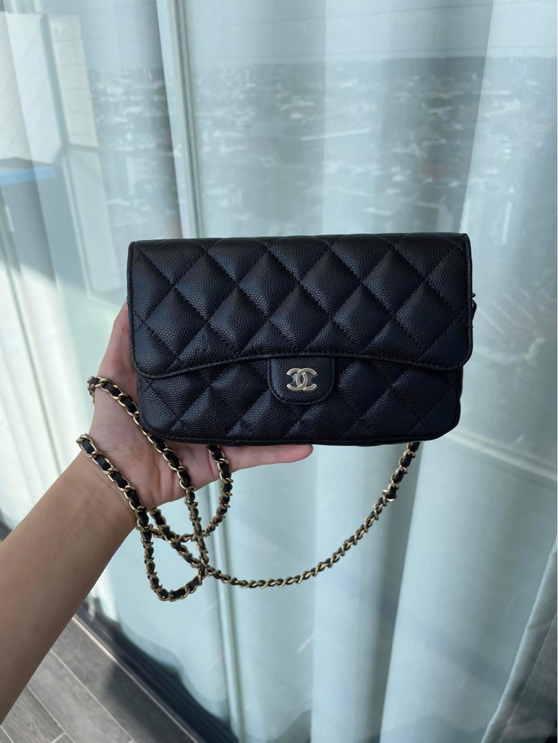 Chanel flap phone holder bag with chain, Luxury, Bags & Wallets on Carousell