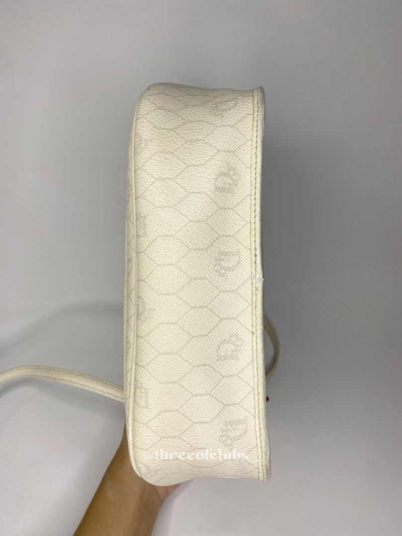 Christian Dior vintage honeycomb monogrammed canvas white small