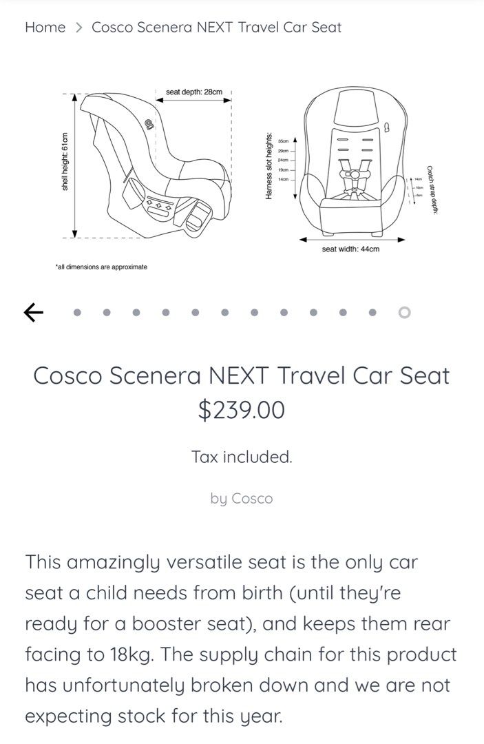 Cosco scenera width clearance