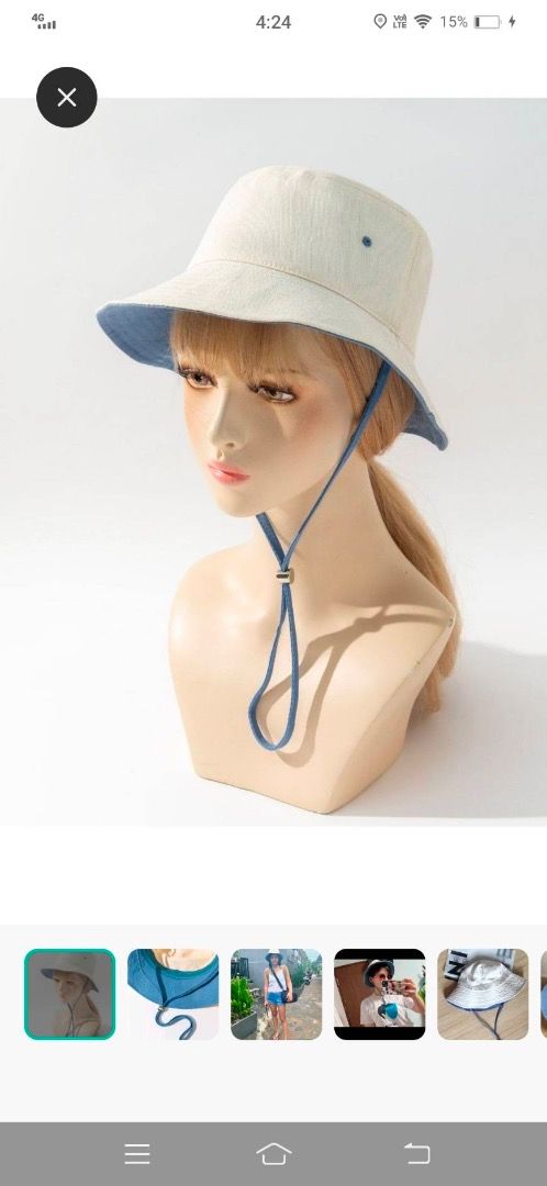 Beige bucket cheap hat with string
