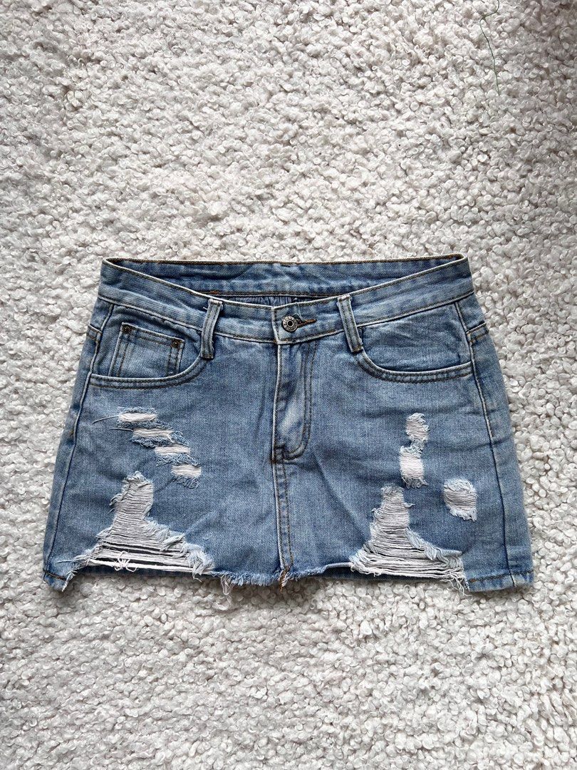Denim Ripped Skirt Women s Fashion Bottoms Skirts on Carousell
