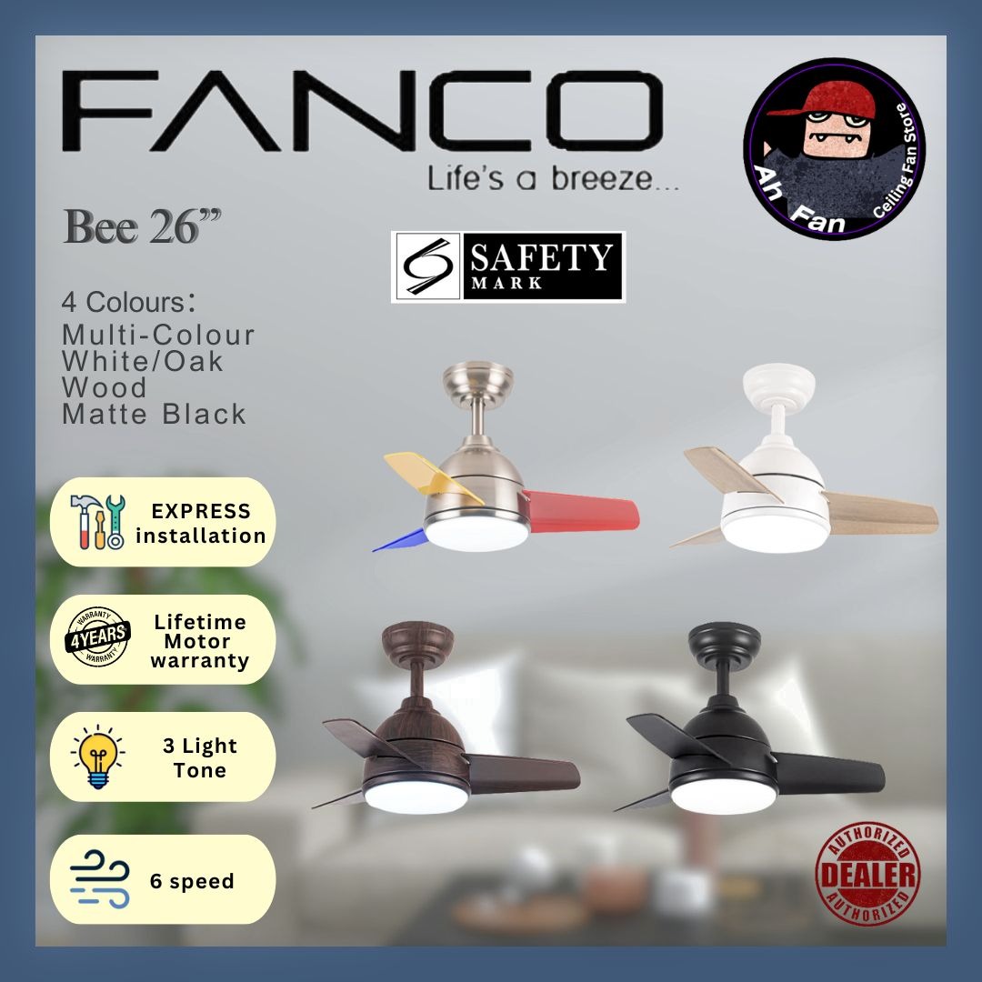 Fanco Bee 26" 3 Blade Ceiling Fan with 3 Tone LED Light Kit and Remote